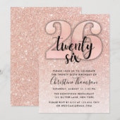 Roos Gold Glitter 26e verjaardag Uitnodiging (Voorkant / Achterkant)