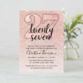 Roos Gold Glitter 27th Birthday Invitation Kaart (Staand voorkant)