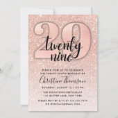 Roos Gold Glitter 29th Birthday Invitation Kaart (Voorkant)