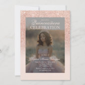 Roos Gold Glitter 2 foto's Qr blush Quinceañera Kaart (Voorkant)
