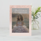 Roos Gold Glitter 2 foto's Qr blush Quinceañera Kaart (Staand voorkant)