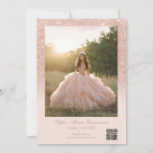Roos Gold Glitter 2 foto's Qr blush Quinceañera Kaart (Achterkant)