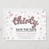 Roos Gold Glitter 30e verjaardag Bewaar datum Kaart (Voorkant)