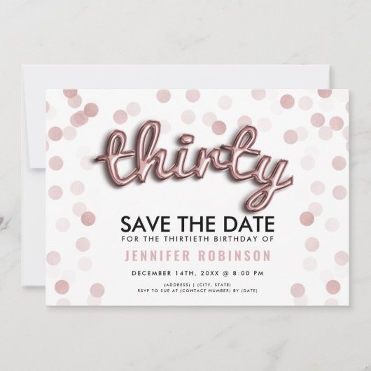 Roos Gold Glitter 30e verjaardag Bewaar datum Kaart (Voorkant)