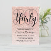 Roos Gold Glitter 30th Birthday Invitation Kaart (Staand voorkant)