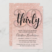 Roos Gold Glitter 30th Birthday Invitation Kaart (Voorkant / Achterkant)