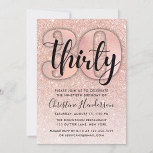 Roos Gold Glitter 30th Birthday Invitation Kaart