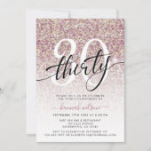 Roos Gold Glitter 30th Birthday Party Invitation Kaart (Voorkant)