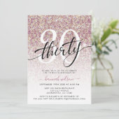 Roos Gold Glitter 30th Birthday Party Invitation Kaart (Staand voorkant)