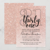 Roos Gold Glitter 31st Birthday Uitnodiging (Voorkant / Achterkant)