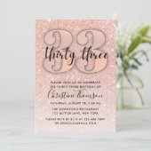 Roos Gold Glitter 33rd Birthday Invitation Kaart (Staand voorkant)