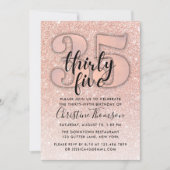Roos Gold Glitter 35th Birthday Invitation Kaart (Voorkant)