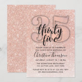 Roos Gold Glitter 35th Birthday Invitation Kaart (Voorkant / Achterkant)