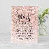 Roos Gold Glitter 36th Birthday Invitation Kaart (Staand voorkant)