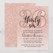 Roos Gold Glitter 36th Birthday Invitation Kaart (Voorkant / Achterkant)
