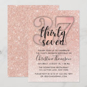 Roos Gold Glitter 37th Birthday Invitation Kaart (Voorkant / Achterkant)