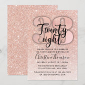 Roos Gold Glitter 38th Birthday Invitation Kaart (Voorkant / Achterkant)