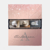 Roos Gold Glitter 3 Fotofilmomhulde tablet Collage Fleece Deken (Voorkant)