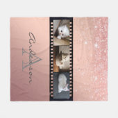 Roos Gold Glitter 3 Fotofilmomhulde tablet Collage Fleece Deken (Voorkant (Horizontaal))