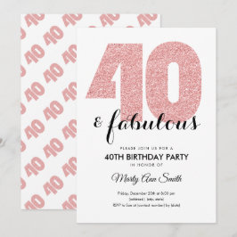 Roos Gold Glitter 40 & Fabulous Birthday Party Kaart