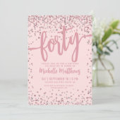 Roos Gold Glitter 40e verjaardag Kaart (Staand voorkant)