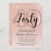 Roos Gold Glitter 40e verjaardag Kaart (Voorkant / Achterkant)