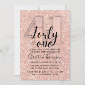 Roos Gold Glitter 41st Birthday Uitnodiging (Voorkant)