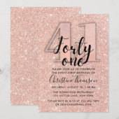 Roos Gold Glitter 41st Birthday Uitnodiging (Voorkant / Achterkant)