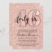 Roos Gold Glitter 46th Birthday Invitation Kaart (Voorkant / Achterkant)