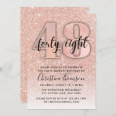 Roos Gold Glitter 48th Birthday Invitation Kaart (Voorkant / Achterkant)