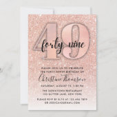 Roos Gold Glitter 49th Birthday Invitation Kaart (Voorkant)