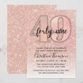 Roos Gold Glitter 49th Birthday Invitation Kaart (Voorkant / Achterkant)