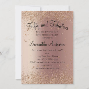 Roos Gold Glitter 50 en Fabulous Birthday Kaart