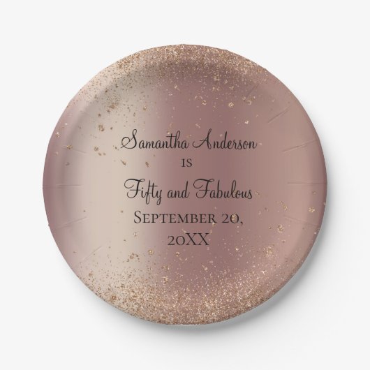 Roos Gold Glitter 50 en Fabulous Birthday Papieren Bordje (Voorkant)