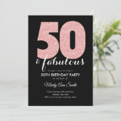 Roos Gold Glitter 50 & Fabulous Birthday Party Kaart (Staand voorkant)