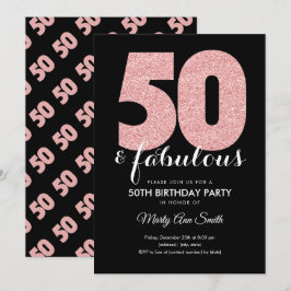 Roos Gold Glitter 50 & Fabulous Birthday Party Kaart
