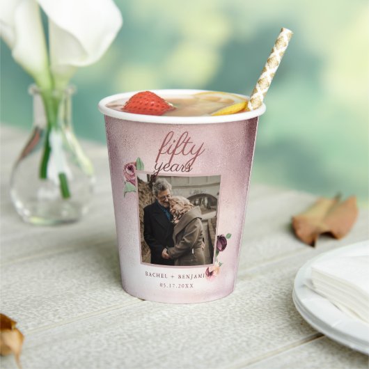 Roos Gold Glitter 50 jaar bruiloft Jubileum Roze Papieren Bekers (Insitu)