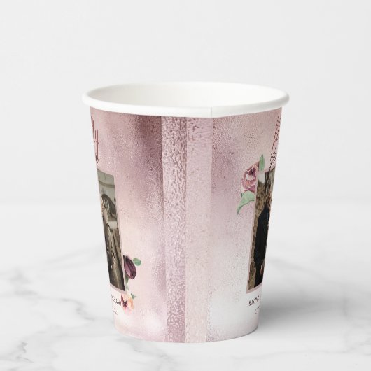 Roos Gold Glitter 50 jaar bruiloft Jubileum Roze Papieren Bekers (Rechts)