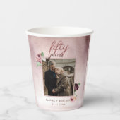 Roos Gold Glitter 50 jaar bruiloft Jubileum Roze Papieren Bekers (Voorkant)
