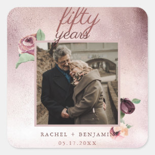 Roos Gold Glitter 50 jaar bruiloft Jubileum Roze Vierkante Sticker