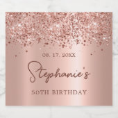 Roos Gold Glitter 50e Verjaardag Monogram Script Sparkling Wijnetiket (Enkel label)