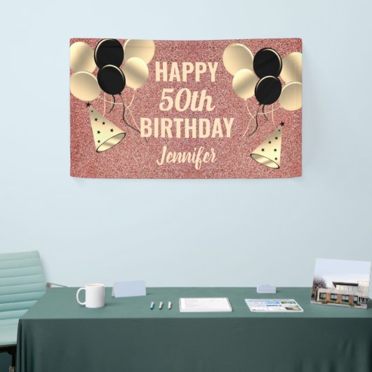 Roos Gold Glitter 50e verjaardag op persoonlijke t Spandoek (Beurs)