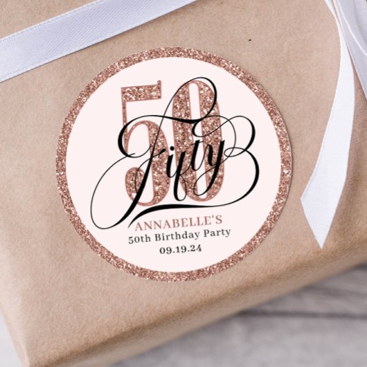 Roos Gold Glitter 50e verjaardag Typografie Ronde Sticker
