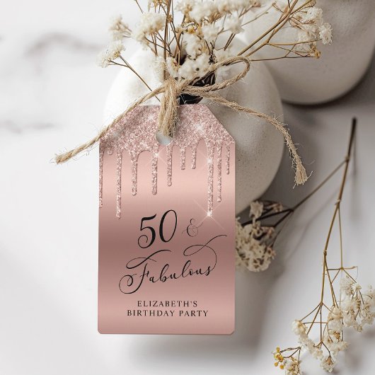 Roos Gold Glitter 50ste Verjaardagsfeestje Dank je Cadeaulabel