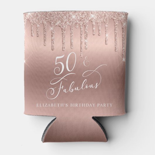 Roos Gold Glitter 50th Birthday Party Blikjeskoeler (Voorkant)