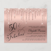 Roos Gold Glitter 50th Birthday Party Invitation (Voorkant)