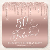 Roos Gold Glitter 50th Birthday Party Kartonnen Onderzetters (Voorkant)