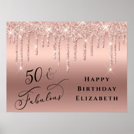 Roos Gold Glitter 50th Birthday Party Poster