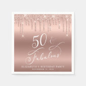 Roos Gold Glitter 50th Birthday Party Servet (Voorkant)