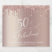 Roos Gold Glitter 50th Birthday Party Sparkling Wijnetiket (Enkel label)